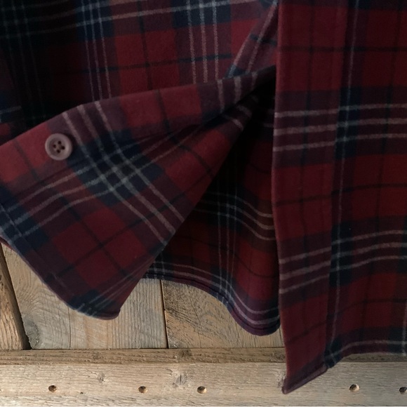 Men’s L REG L.L. BEAN Dark Red & Navy Plaid 100% Cotton Chamois Shirt Jacket EC - Picture 7 of 12